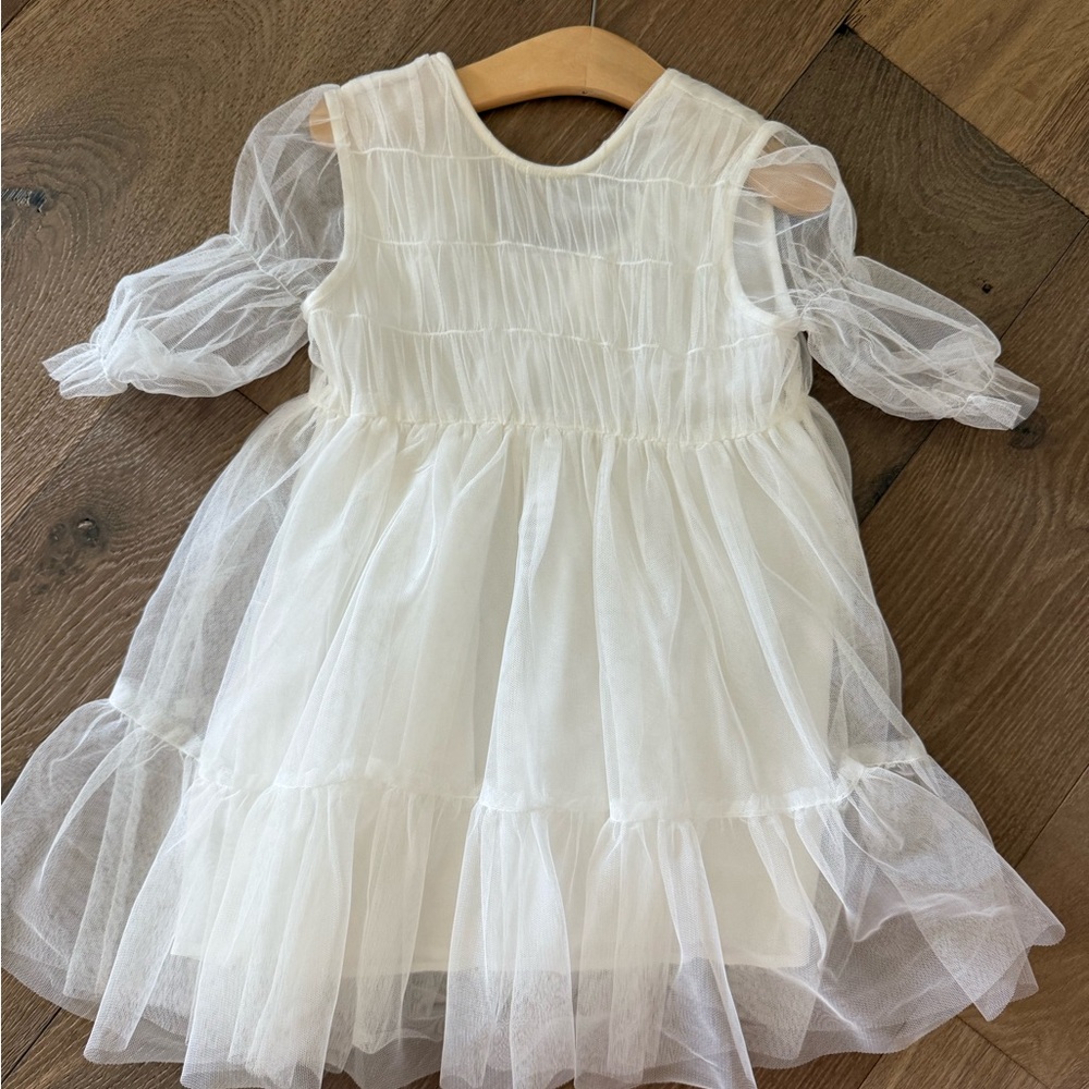 Elegant White Tulle Kids Dress